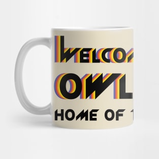 Welcome to The Owl Nest Retro Rainbow Mug